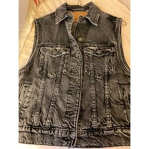 American Eagle-AE Jacket Ladies Black Denim Jean Trucker Vest XS Distressed~NWT